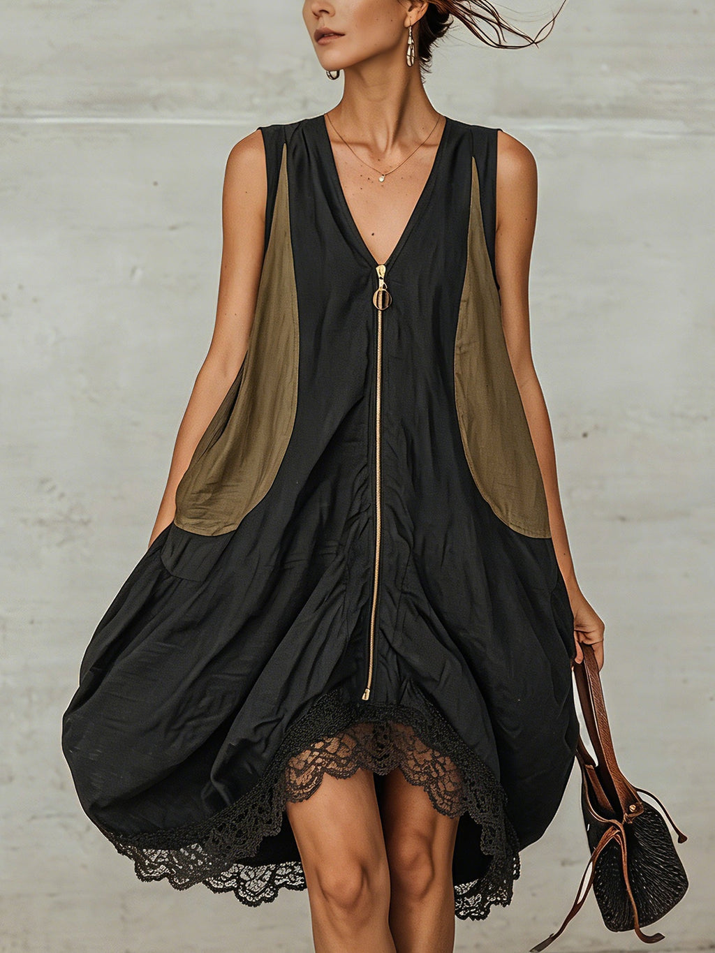 Inés | Vestido Mini Tulipán con Cremallera Frontal Colorblock