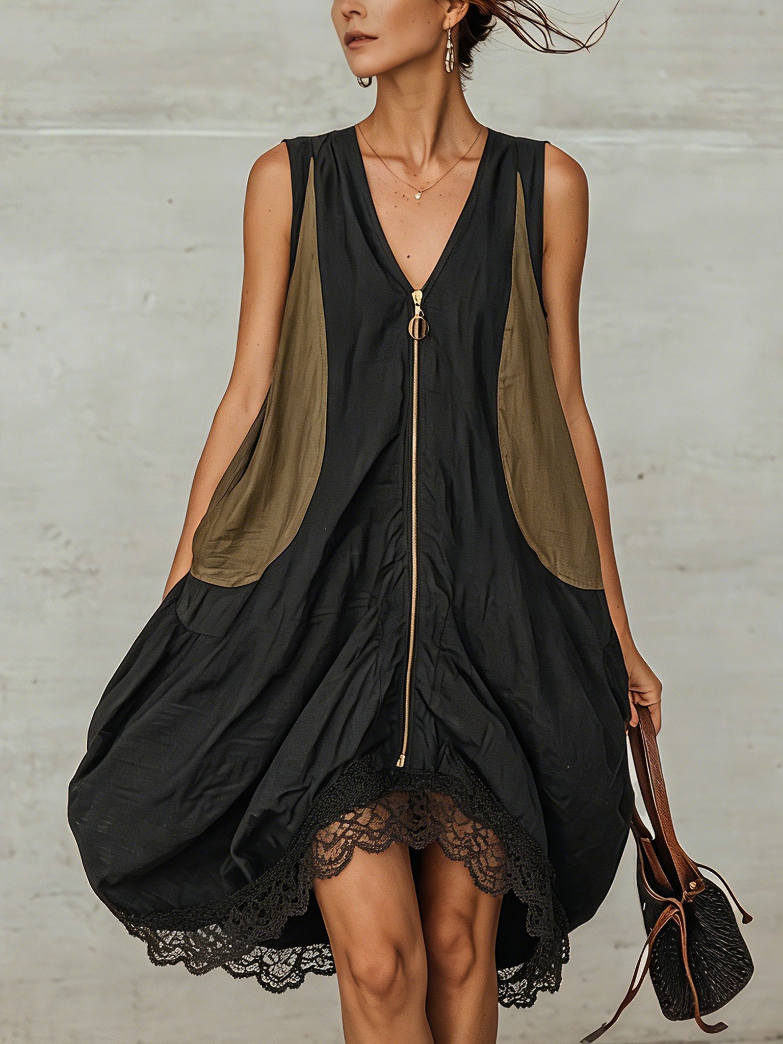 Inés | Vestido Mini Tulipán con Cremallera Frontal Colorblock