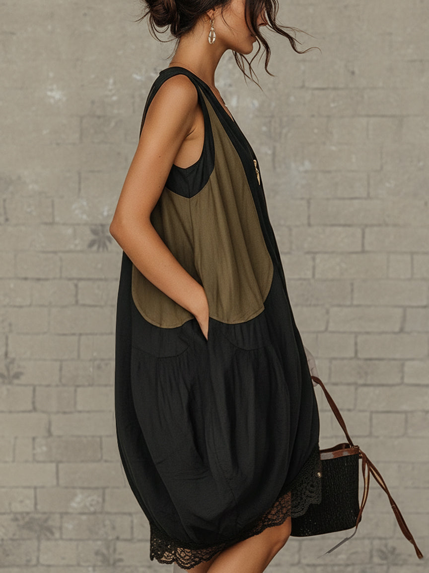 Inés | Vestido Mini Tulipán con Cremallera Frontal Colorblock
