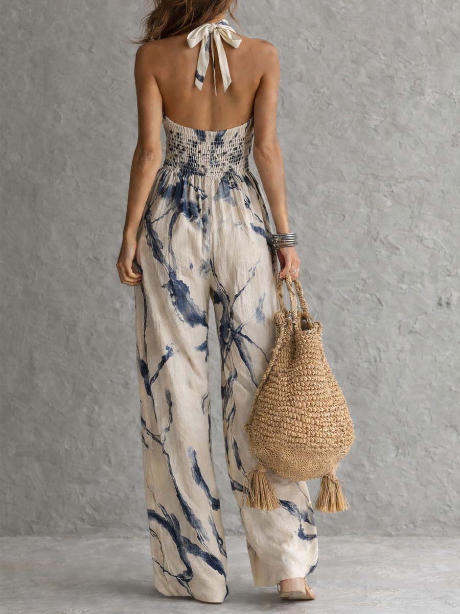 Mono con Escote Halter y Estampado Tinta