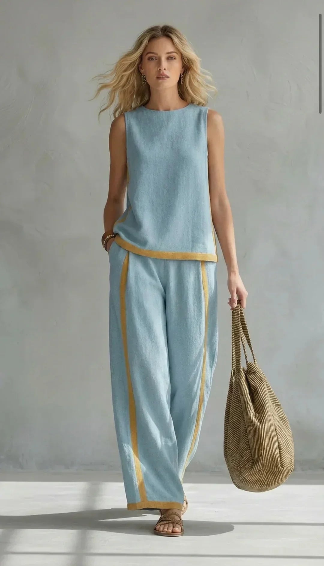 Ursula – Conjunto chaleco y pantalón chic-informal con acabados bicolor