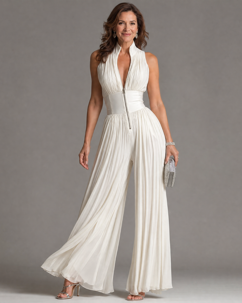 Zakira | Mono Jumpsuit Plisado con Cuello Halter y Pierna Ancha