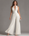 Zakira | Mono Jumpsuit Plisado con Cuello Halter y Pierna Ancha