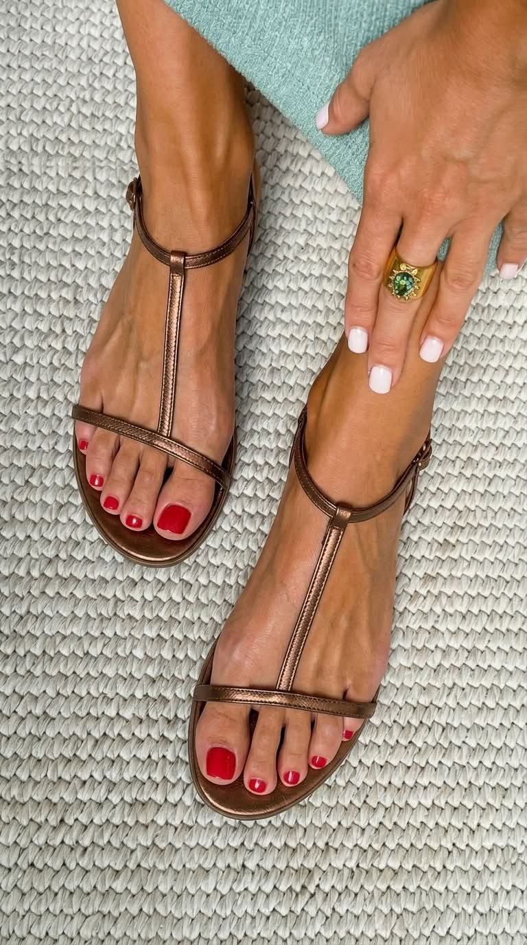 Elara™ | Sandalias Planas Doradas Minimalistas