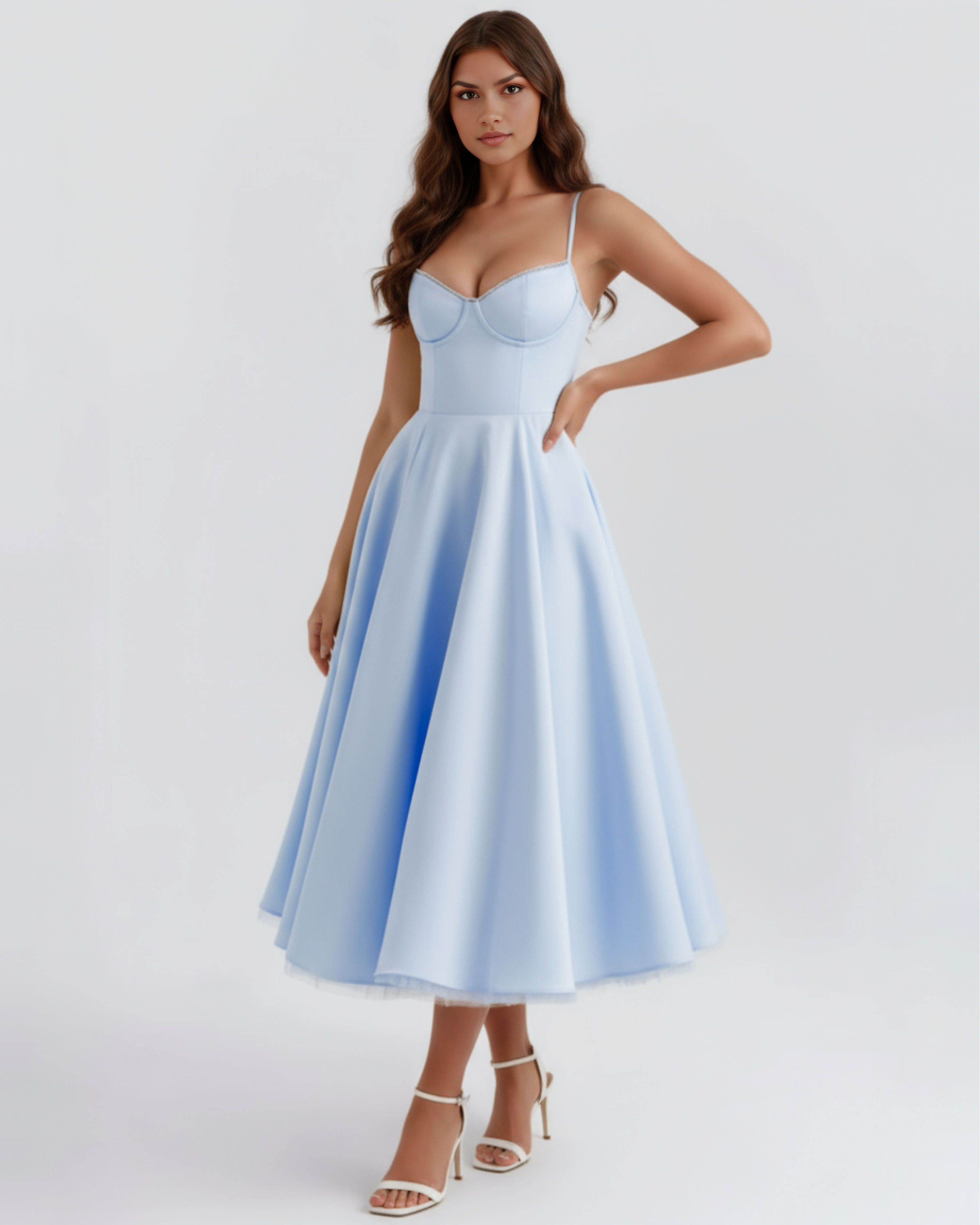 Selene | Vestido Midi Tul con Escote Corazón