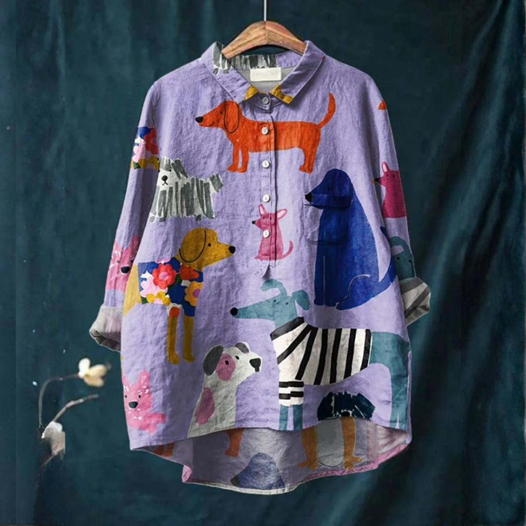 Isadora — Blusa de lino atemporal con motivo