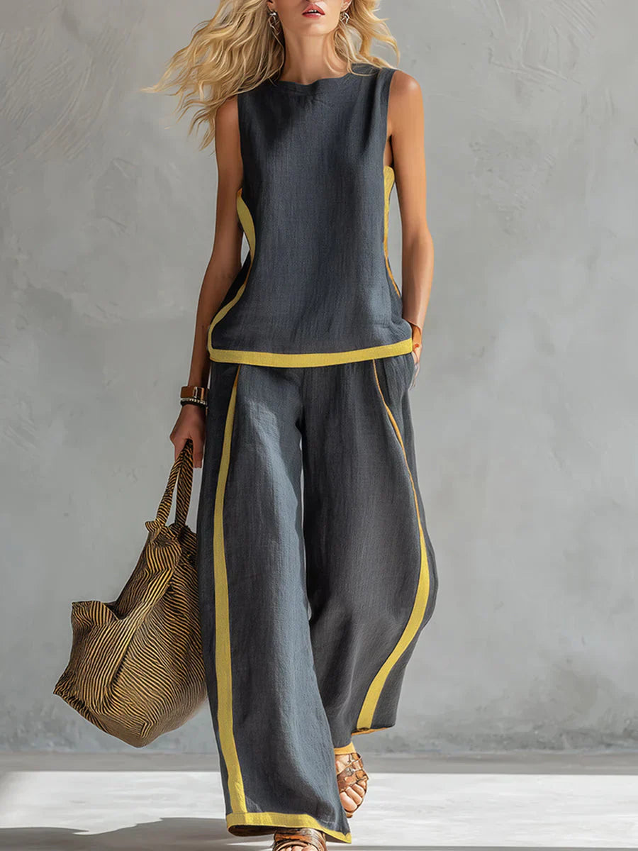 Ursula – Conjunto chaleco y pantalón chic-informal con acabados bicolor