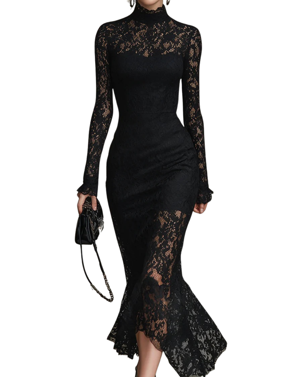 Nicoletta — Vestido Largo de Encaje Negro