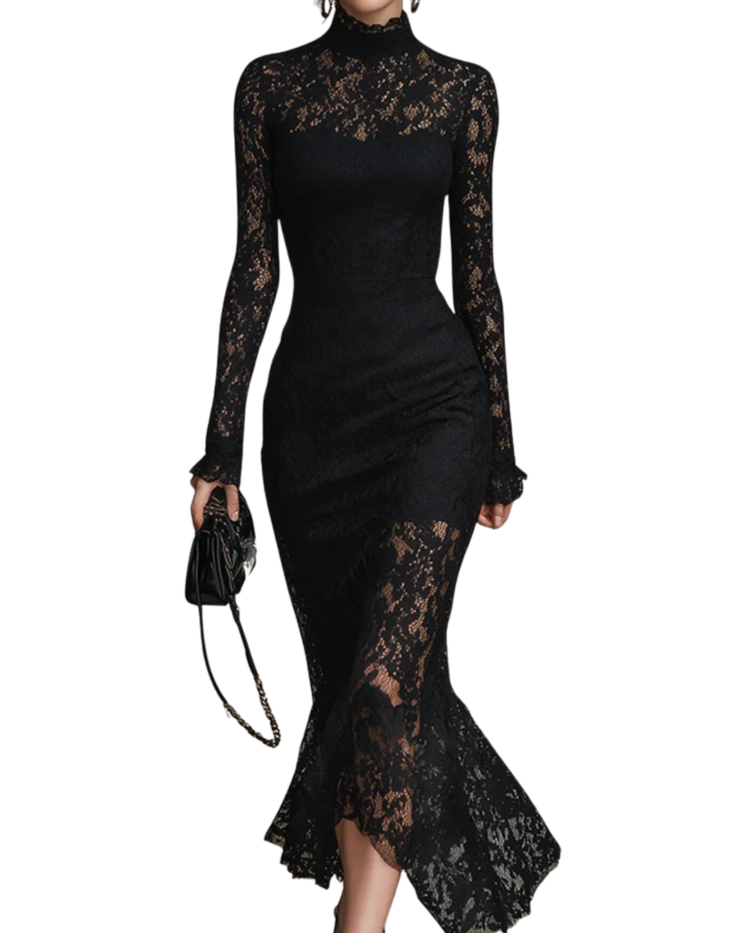 Nicoletta — Vestido Largo de Encaje Negro