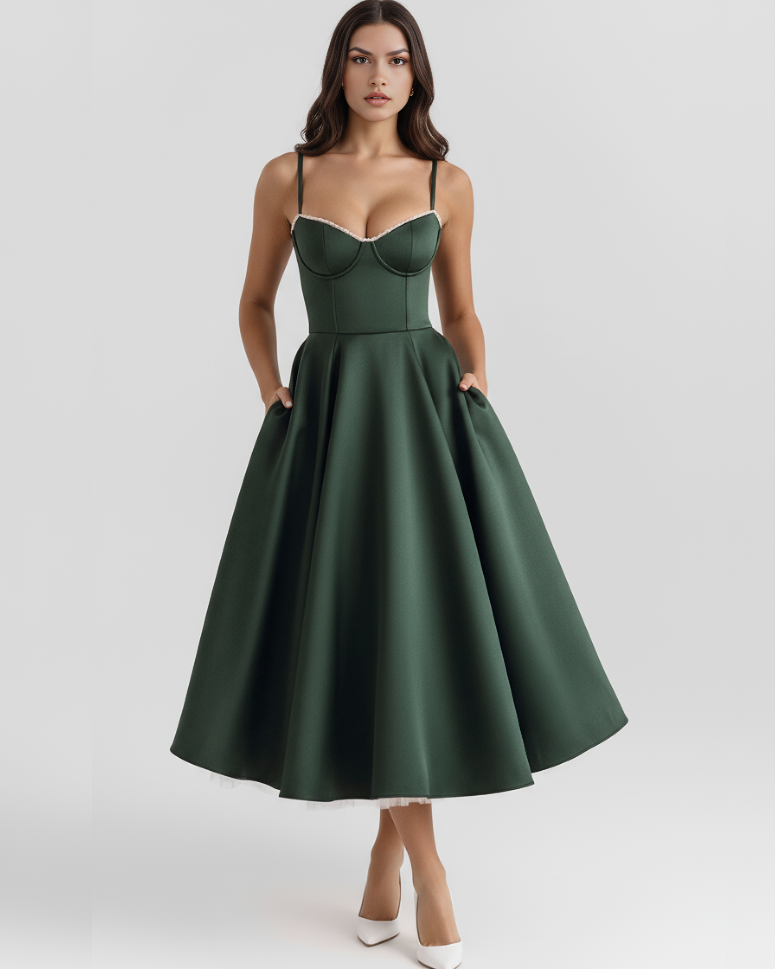 Selene | Vestido Midi Tul con Escote Corazón