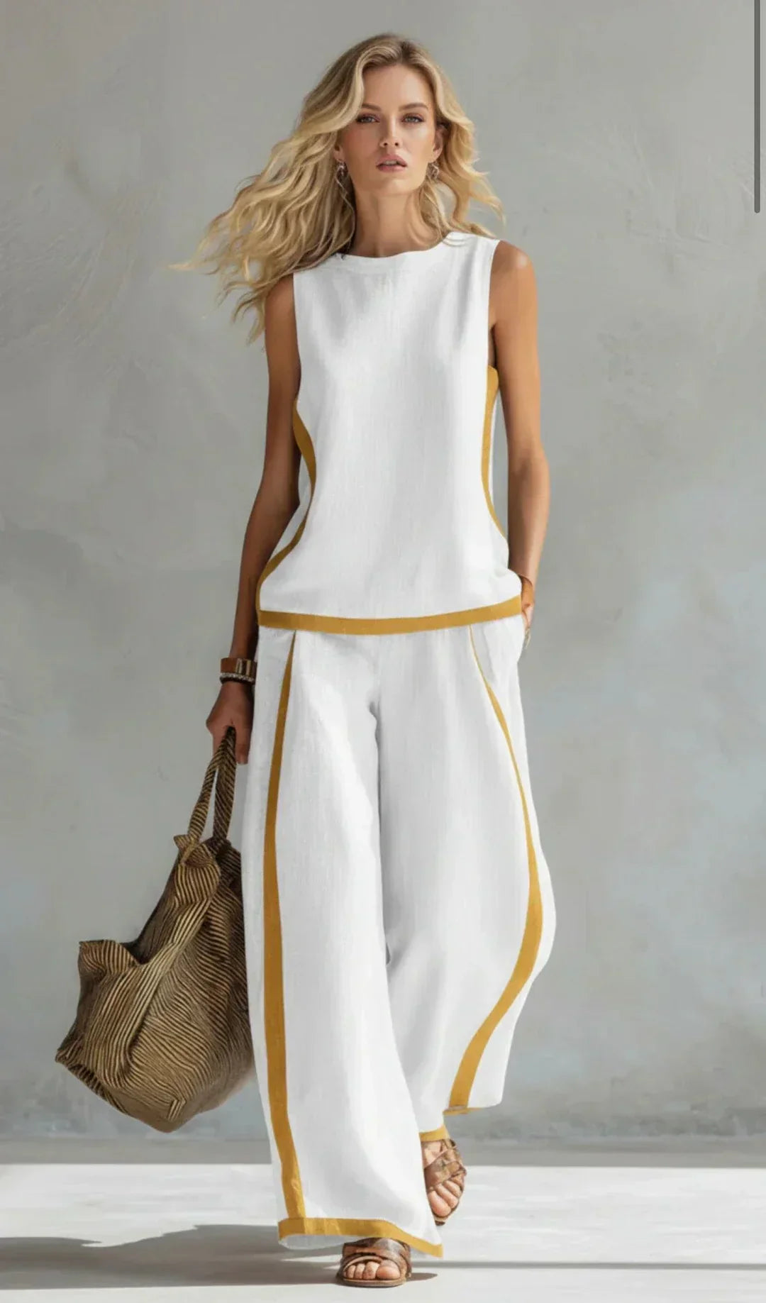 Ursula – Conjunto chaleco y pantalón chic-informal con acabados bicolor