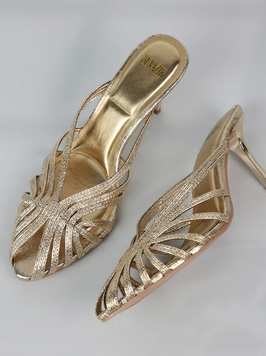 Aurabela™ | Sandalias con Tacón y Tiras Doradas