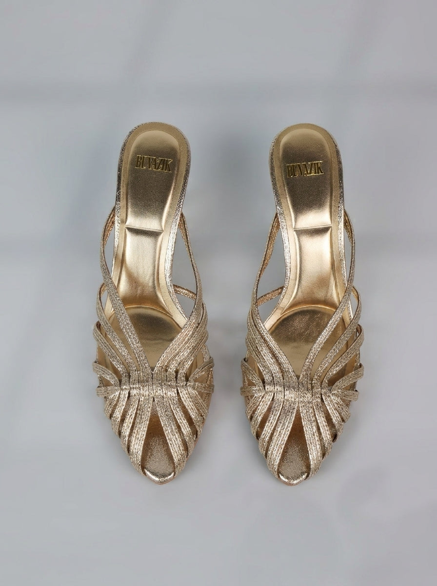 Aurabela™ | Sandalias con Tacón y Tiras Doradas