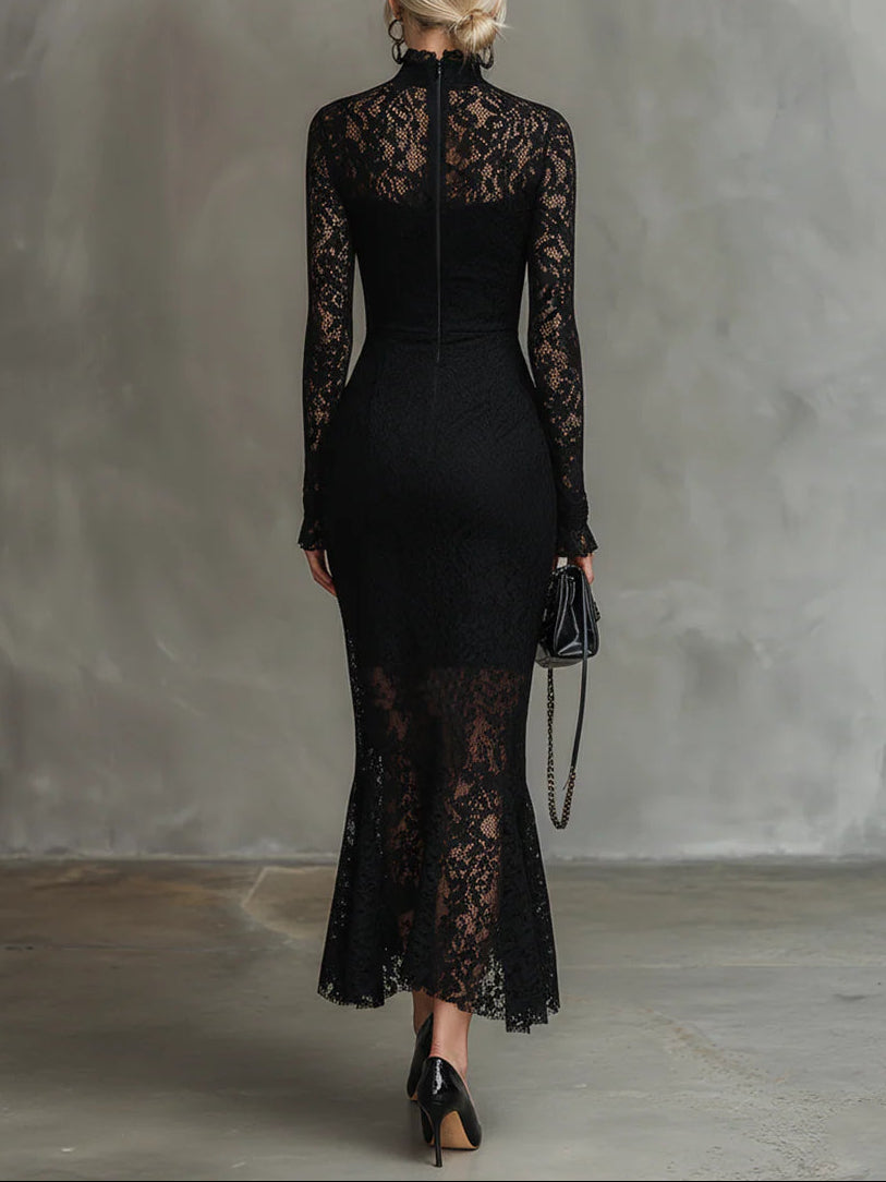 Nicoletta — Vestido Largo de Encaje Negro