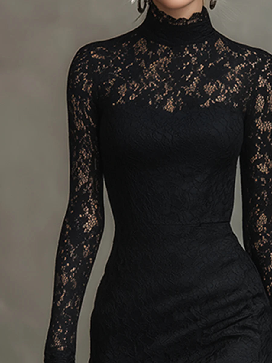Nicoletta — Vestido Largo de Encaje Negro