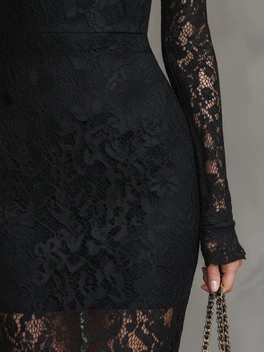 Nicoletta — Vestido Largo de Encaje Negro