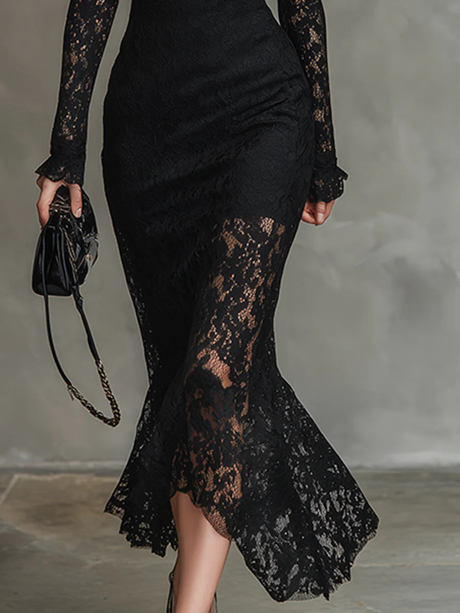 Nicoletta — Vestido Largo de Encaje Negro