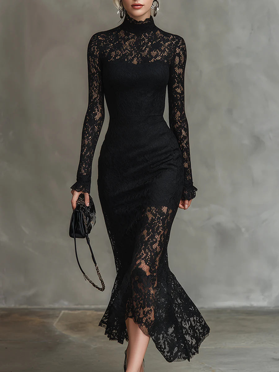 Nicoletta — Vestido Largo de Encaje Negro