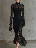 Nicoletta — Vestido Largo de Encaje Negro