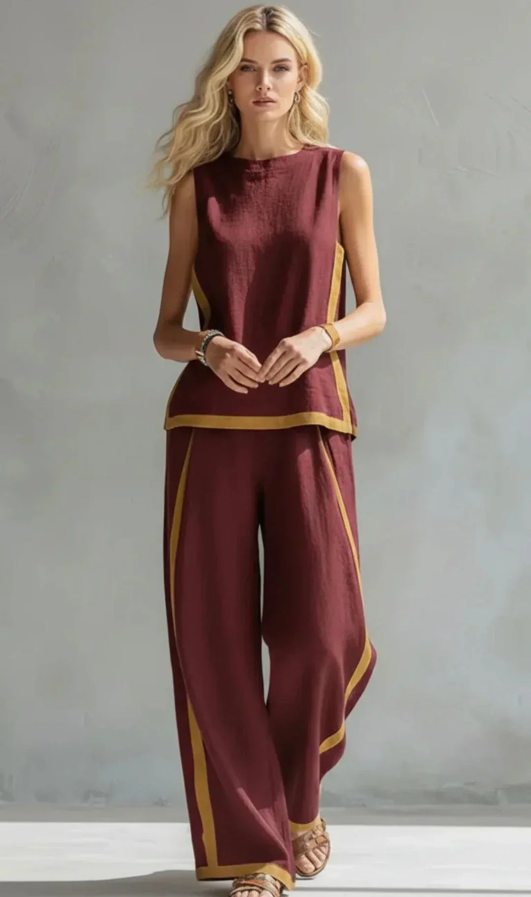 Ursula – Conjunto chaleco y pantalón chic-informal con acabados bicolor