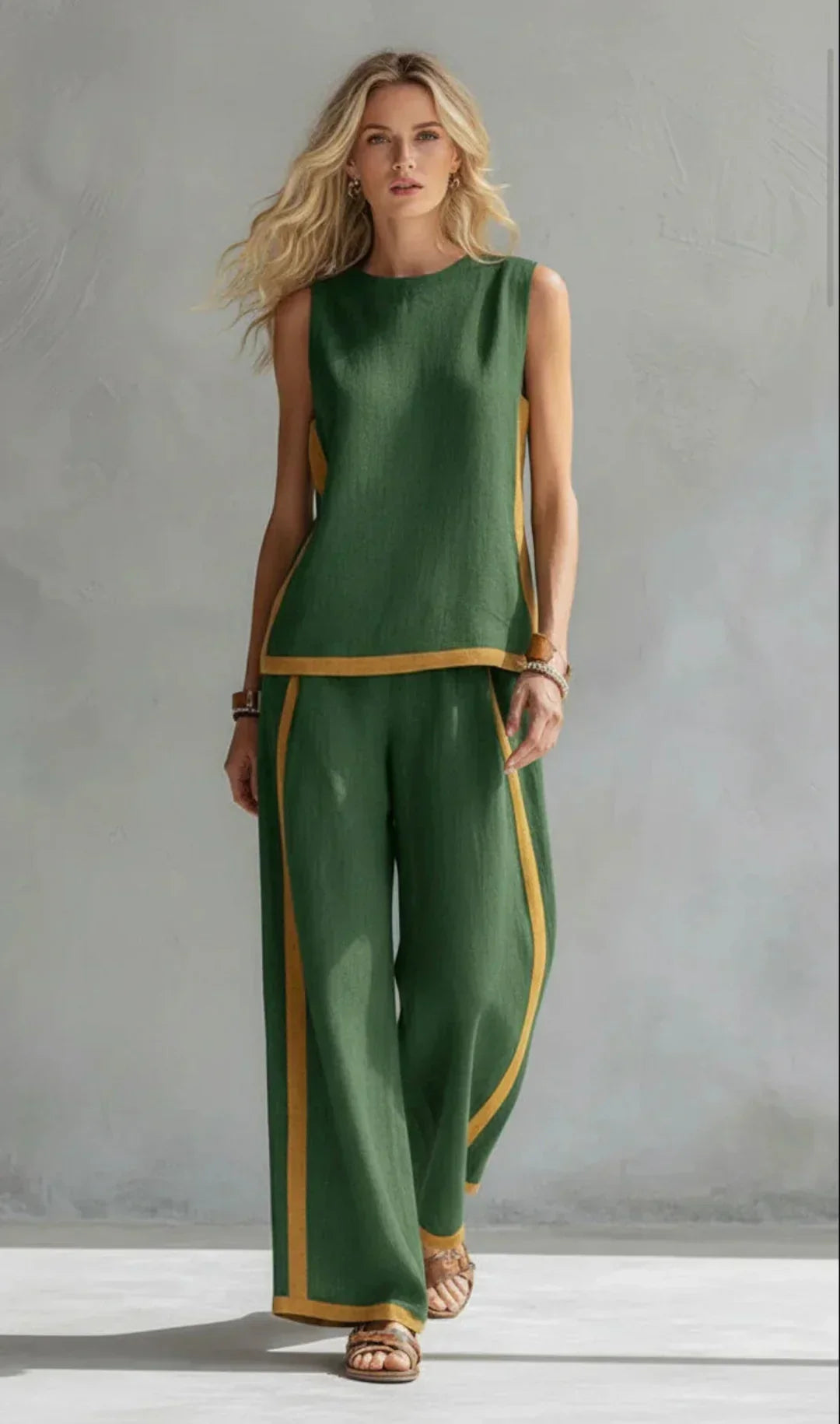 Ursula – Conjunto chaleco y pantalón chic-informal con acabados bicolor
