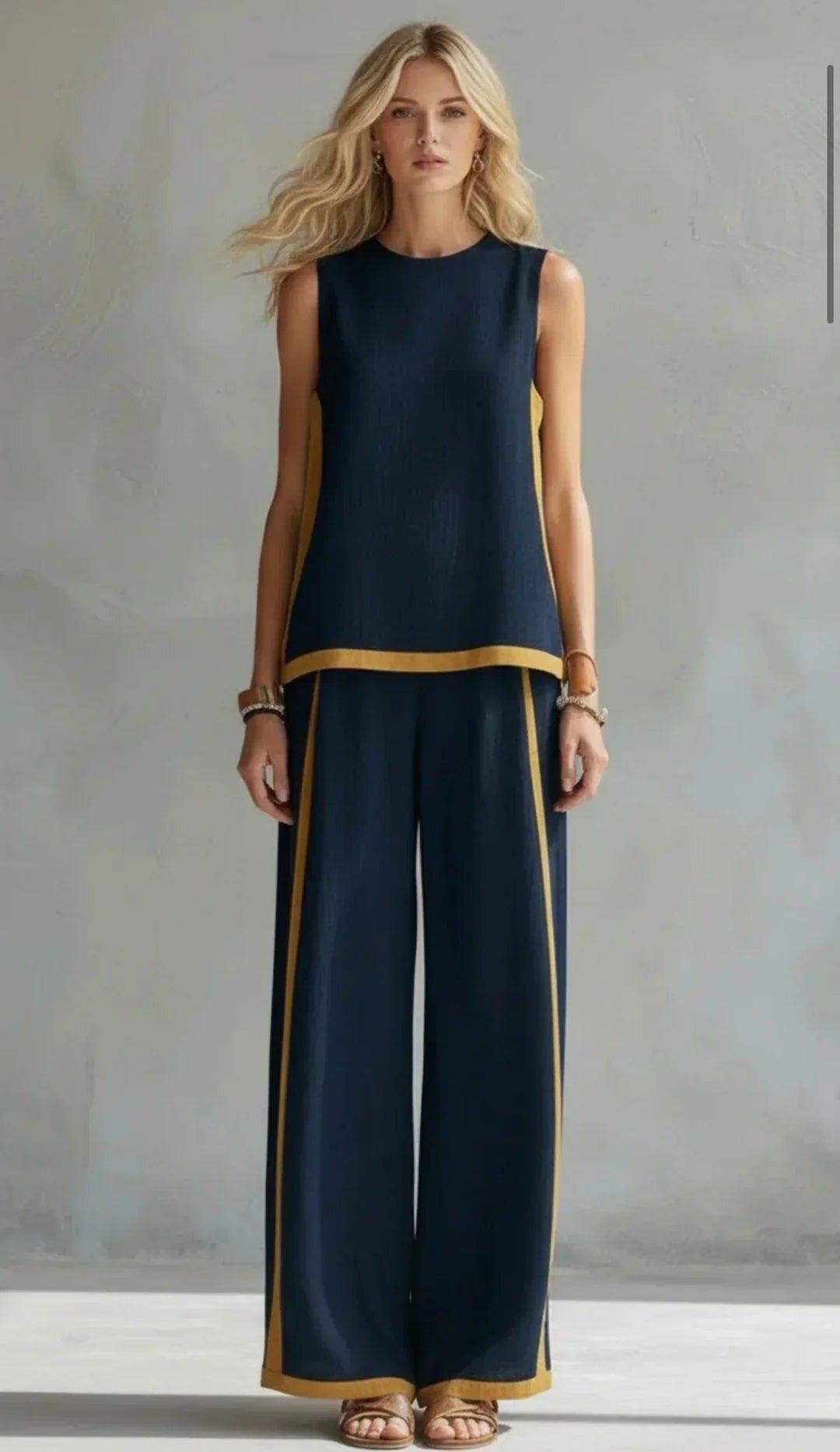 Ursula – Conjunto chaleco y pantalón chic-informal con acabados bicolor