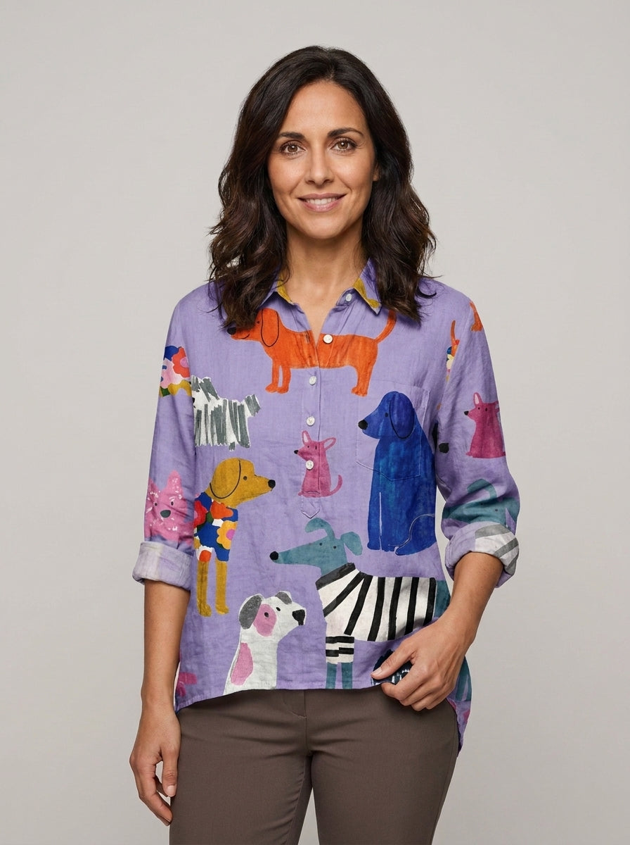 Isadora — Blusa de lino atemporal con motivo