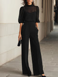 Ottavia™ | Conjunto de Tres Piezas en Negro con Top Transparente y Pantalón de Pierna Ancha