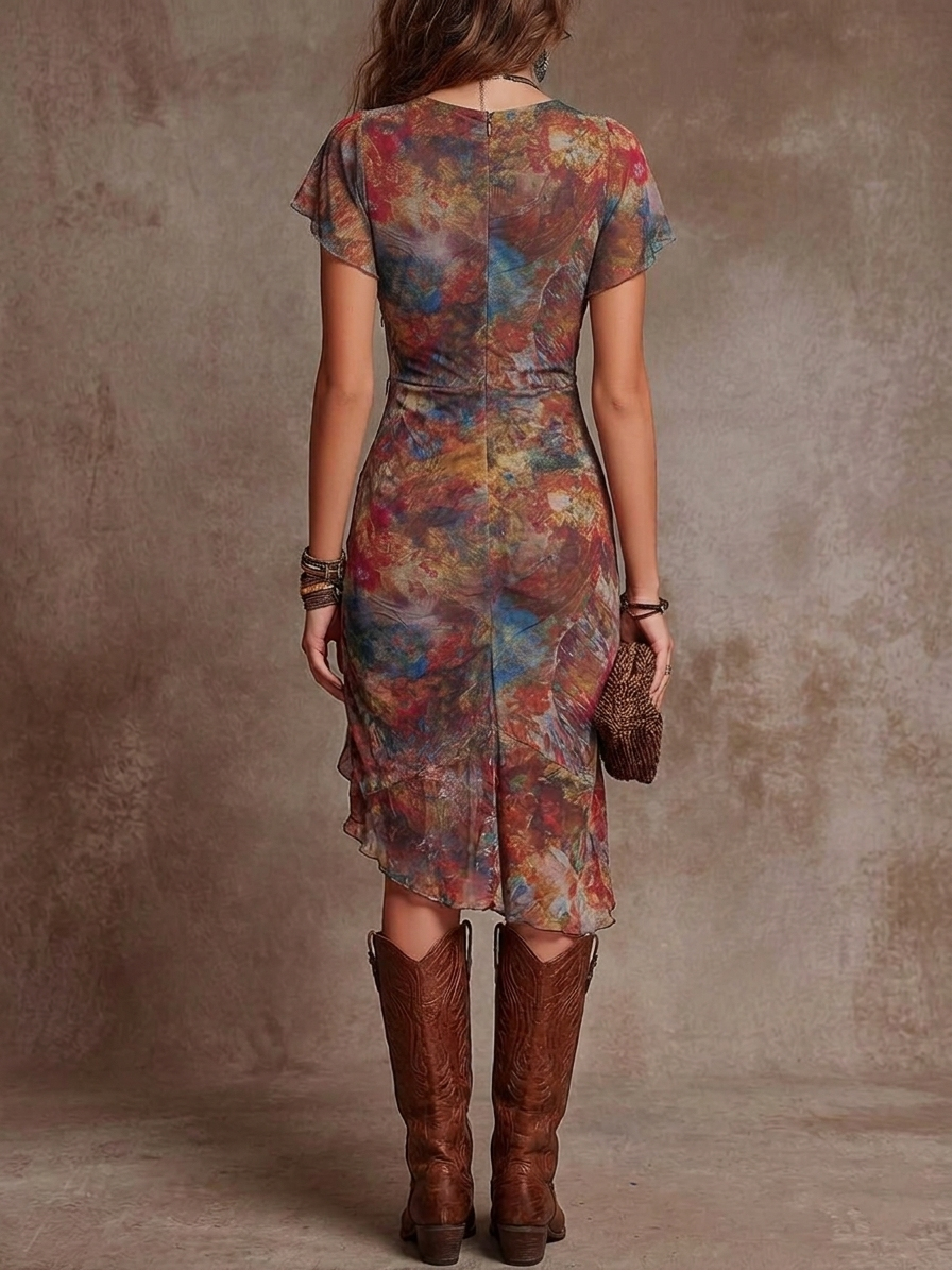 Martina — Vestido midi plisado estampado bohemio