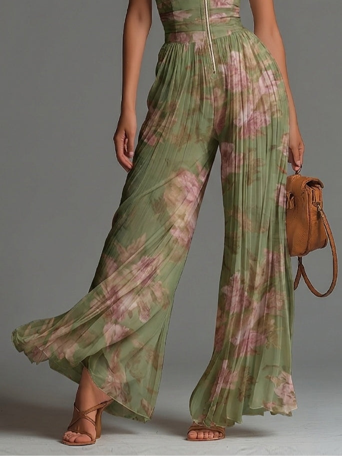 Charlotte™ | Mono fluido plisado de flores verdes