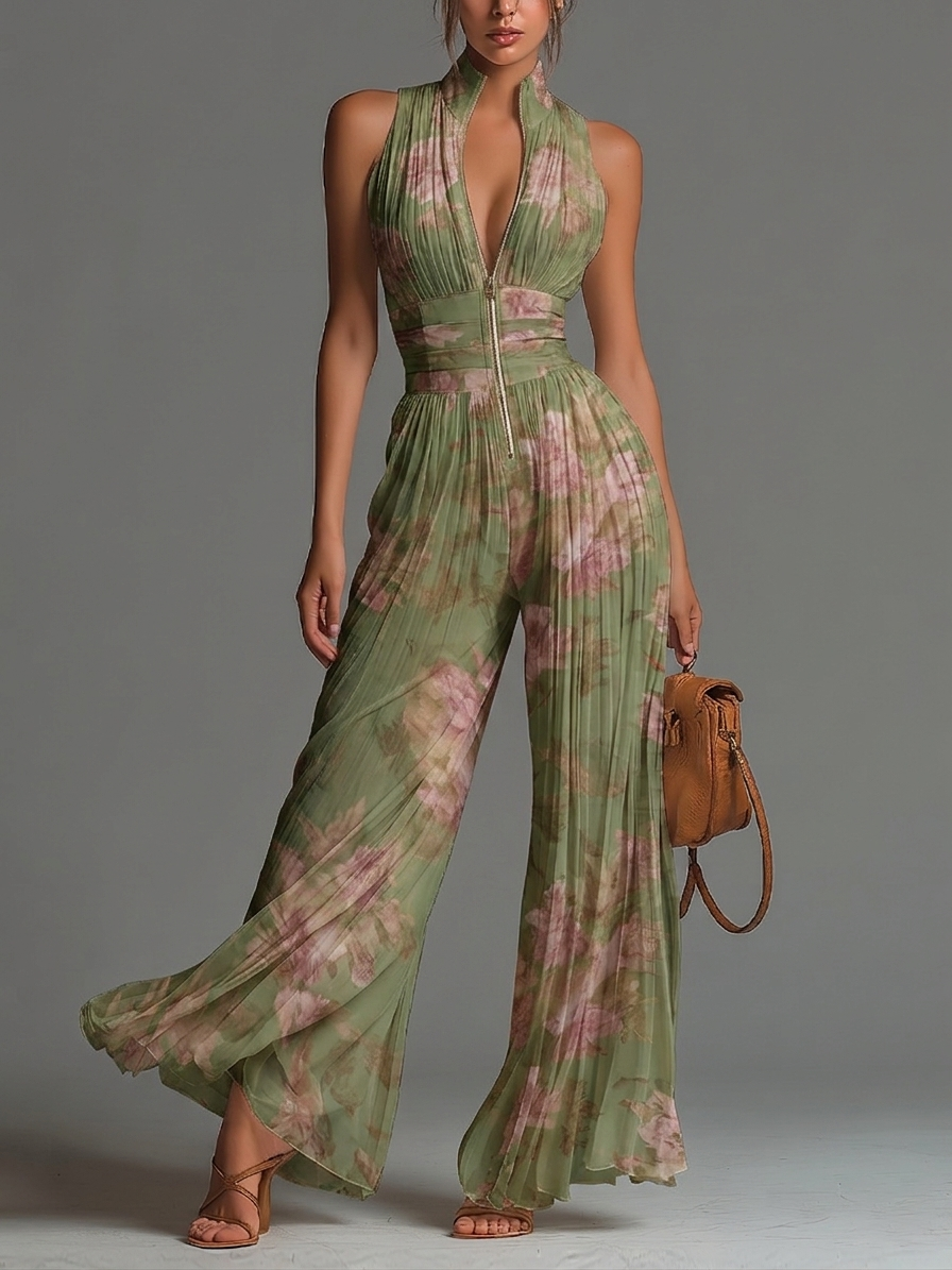 Charlotte™ | Mono fluido plisado de flores verdes