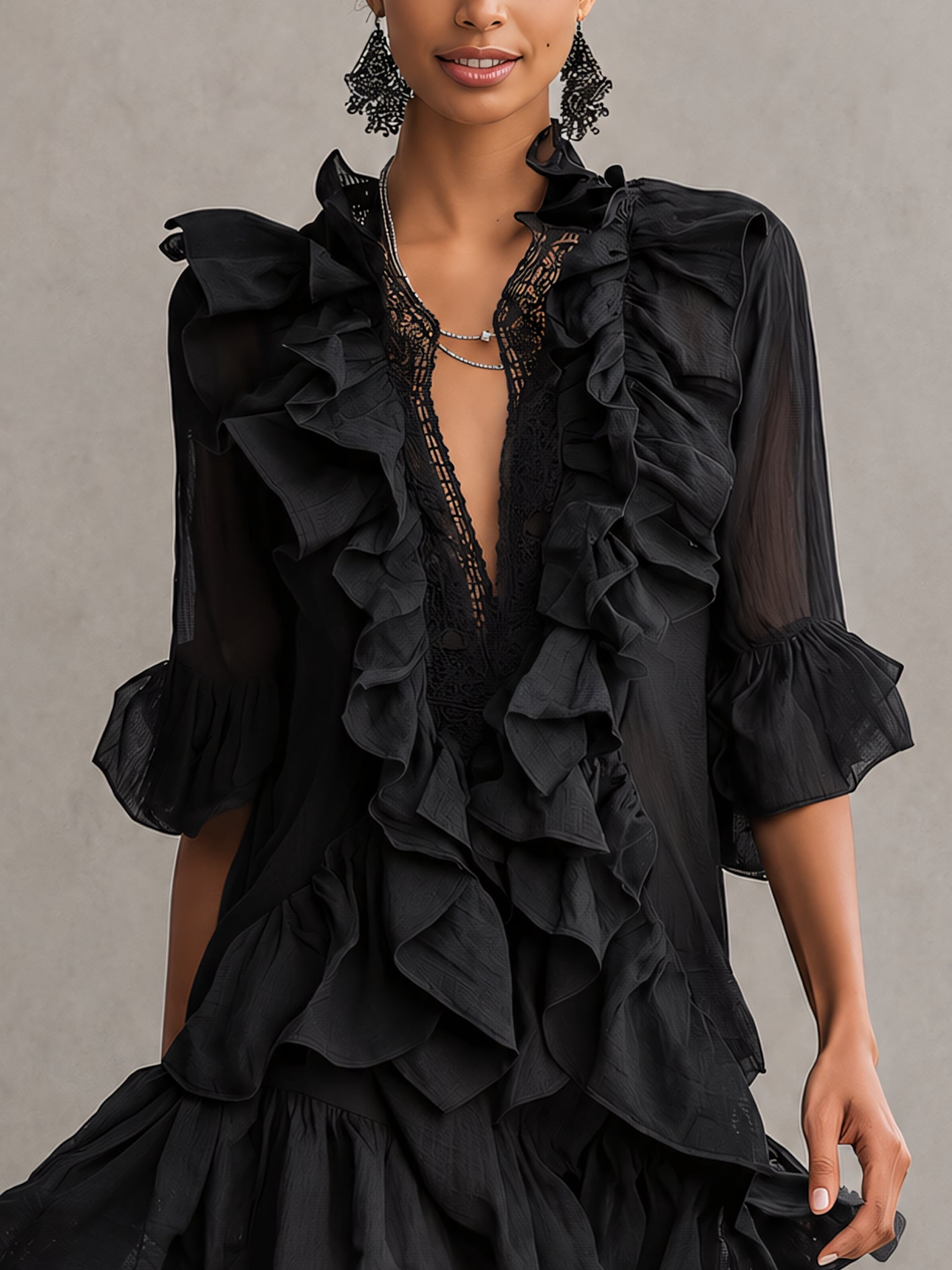 Anaís | Vestido Mini de Gasa Negra con Volantes
