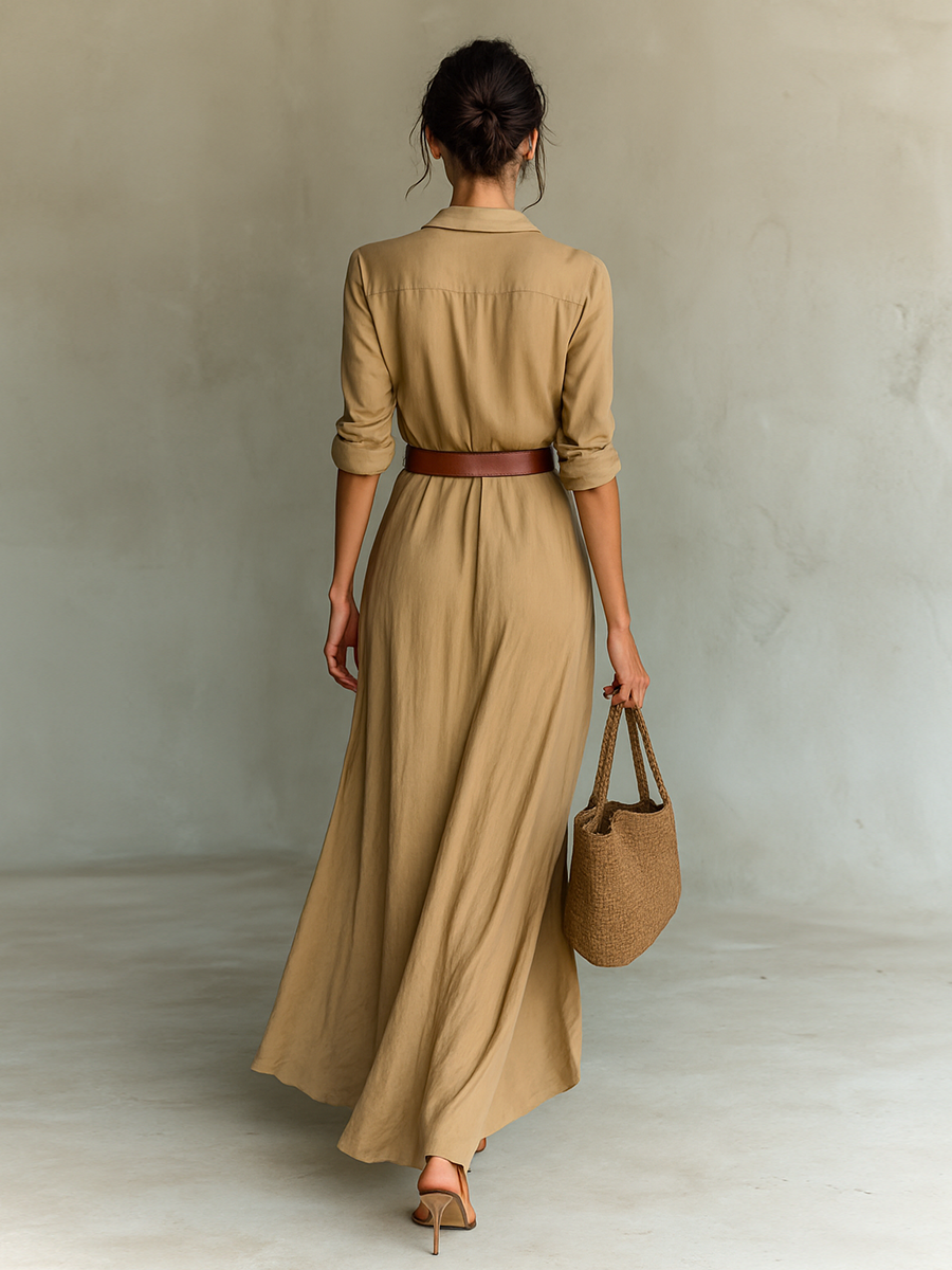 Abito Maxi Lungo — Vestido maxi con cuello solapa