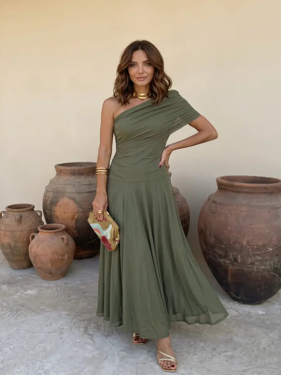 Vestido Positano — Drapeado monohombro