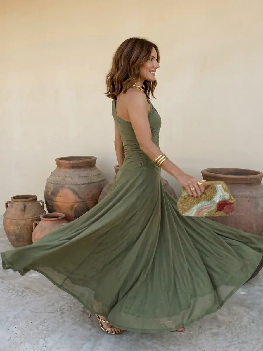 Vestido Positano — Drapeado monohombro