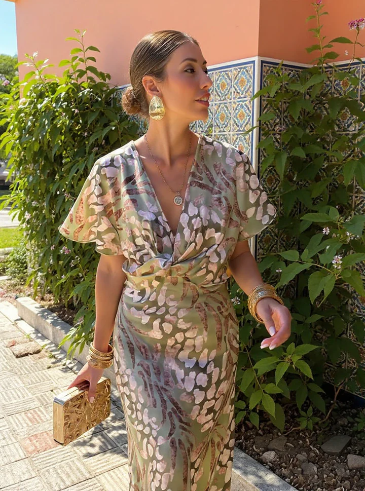 Claire — Vestido Midi Fluido en Tono Cobre