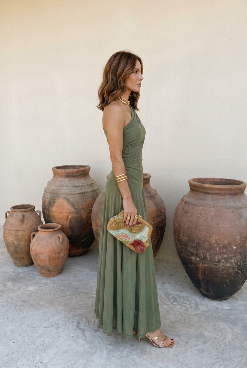 Vestido Positano — Drapeado monohombro