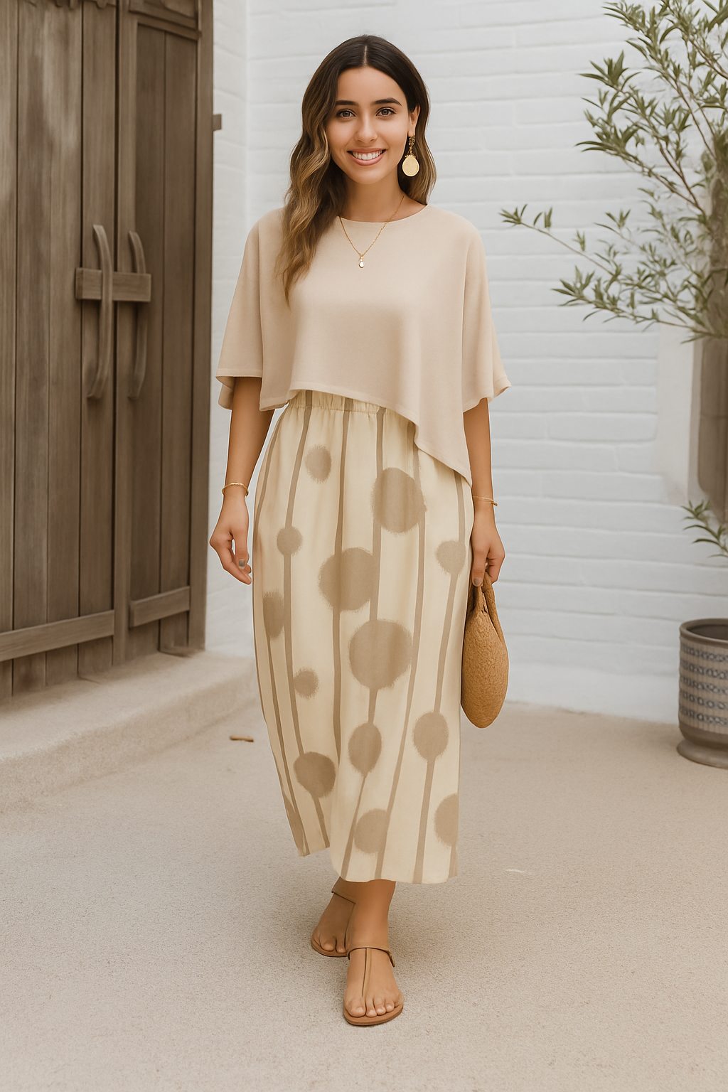 Giada™ — Conjunto Midi Estampado con Top Murciélago