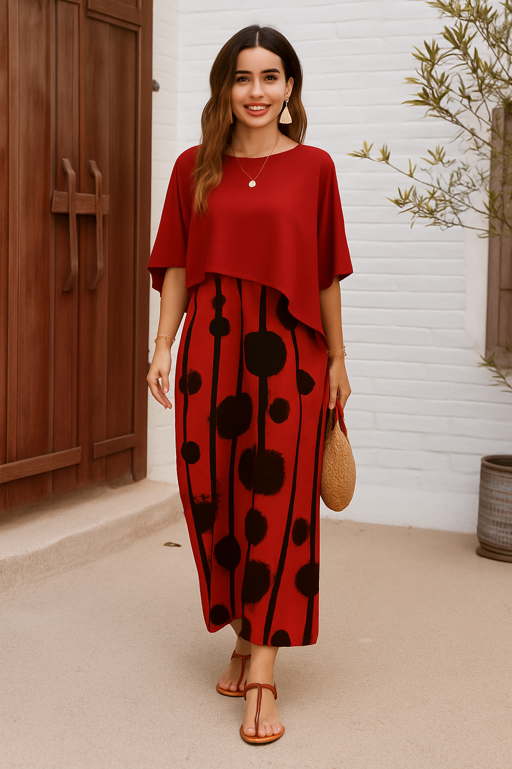 Giada™ — Conjunto Midi Estampado con Top Murciélago